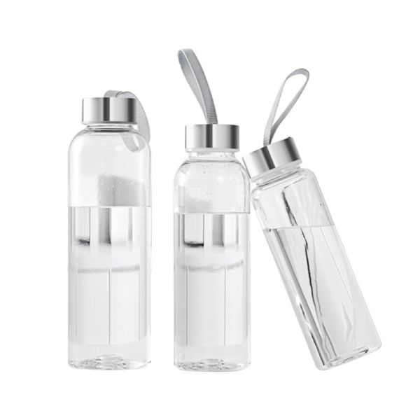 Custom 18oz Glass Water Bottles Reusable Glass Juice Bottles For Coffee Tea Water Juices With Lids