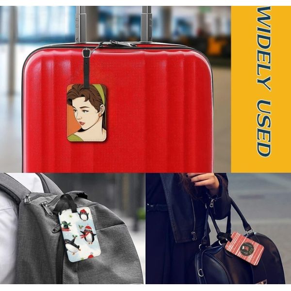 Custom Print Leather Sublimation Luggage Tag Blanks With Card Insert Pocket Travel ID Name Tag Sublimation Bag Tag Blanks