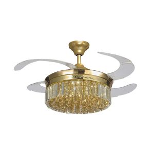 Crystal Lampshade Silent LED 36W Retractable Ceiling Fan Light With Folding