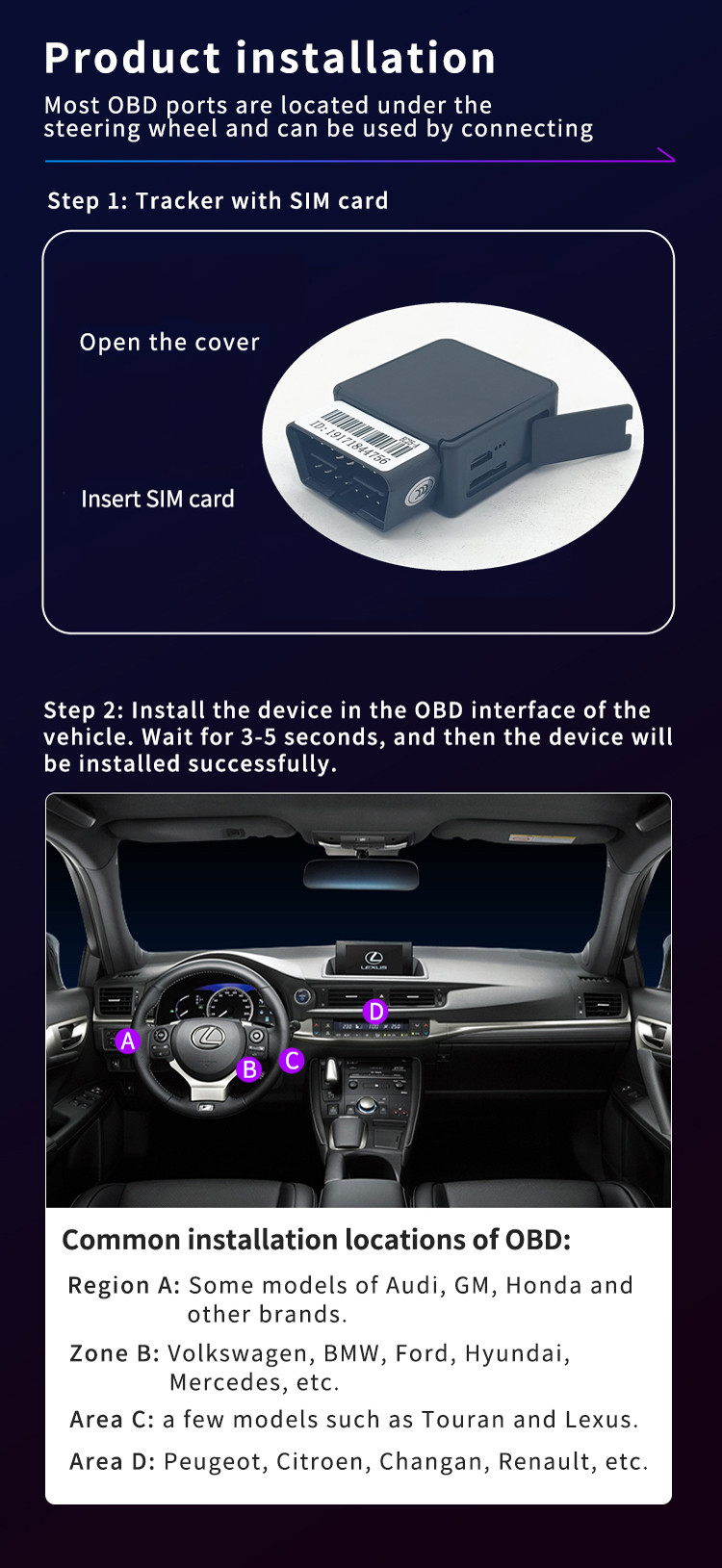 MTK 4G OBD2 GPS Tracker Rechargeable LBS Shedding Alarm