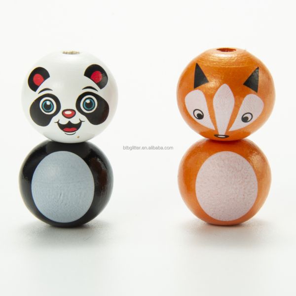 0.5-3CM Bead Size Animal Wood Beads Panda and Fox Loose Beads From Beads Ideal for Crafts Clothingand DIY Projects