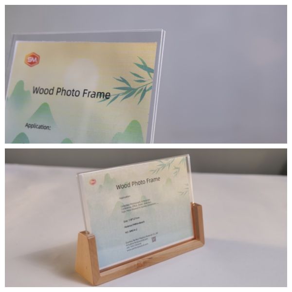 Quality Crystal Clear Customizable Vertical Photo Frame With Solid Wood Base for sale