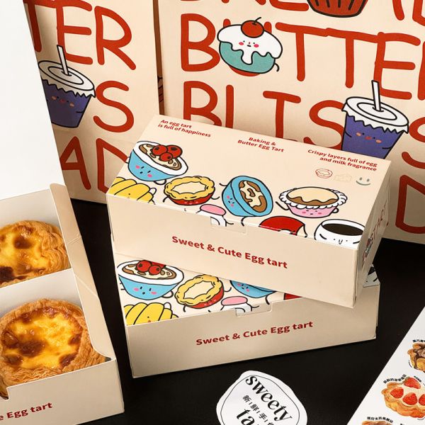 Custom Egg Tart Packaging Box 2/4 Pieces Kraft Paper Food Box