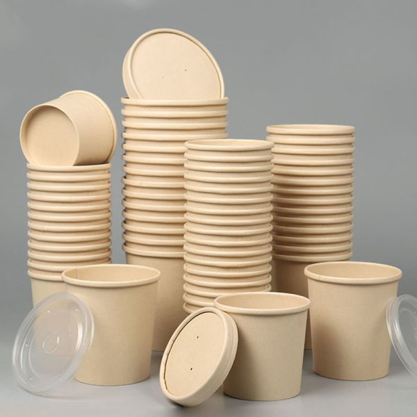 Kraft Paper Disposable Takeaway Soup Cup Biodegradable Soup Container