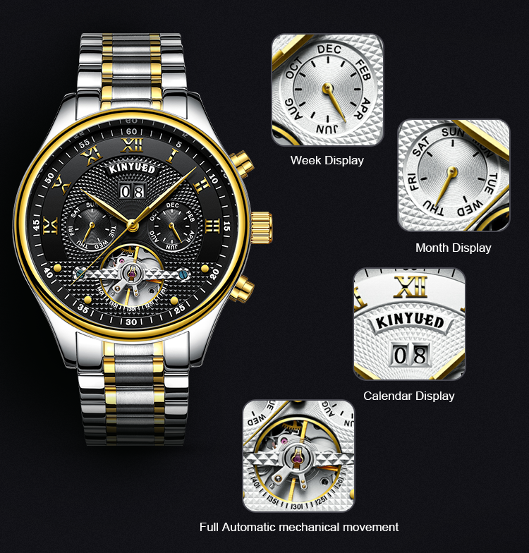 KINYUED Business Automatic Mechanical Watch Metal Case Shockproof