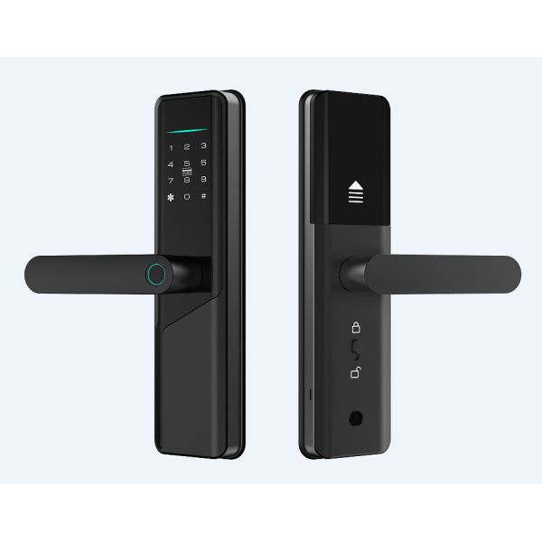 Quality Aluminum Alloy TTlock Tuya WiFi Digital Fingerprint Smart Door Lock with Password Card Key for sale