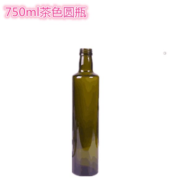 Glass Base Material 750ml Round Dark Green Camellia Walnut Oil Bottle with Cork Sealing Type