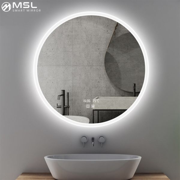 12V LED Round Bathroom Mirror Customized Lighted Smart Mirror 5mm With Warm White Yellow Light