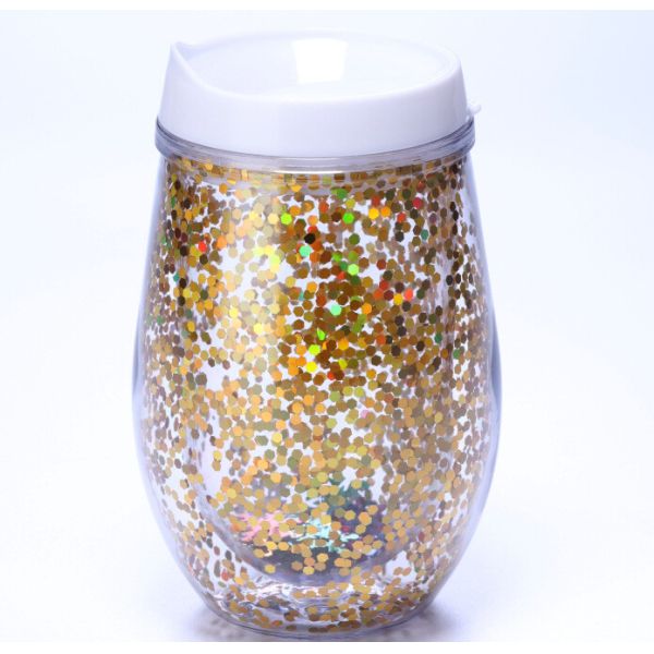 300ml Double-layer Egg-shaped Plastic Cup With U-shaped Straw Comes With Straw For PET Glitter