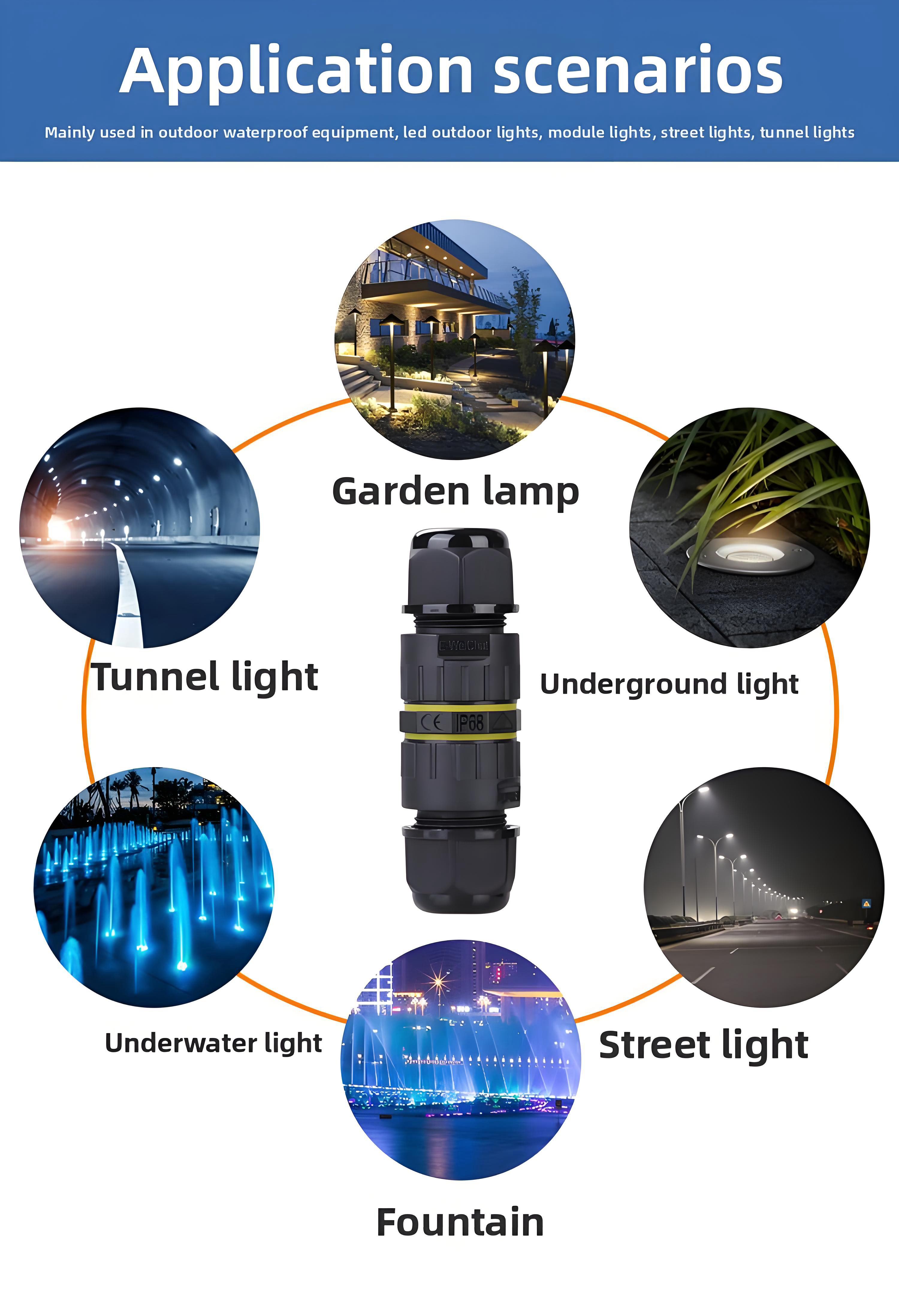 Waterproof Connector M16 2-Pin Straight Through IP68 Screw Locking