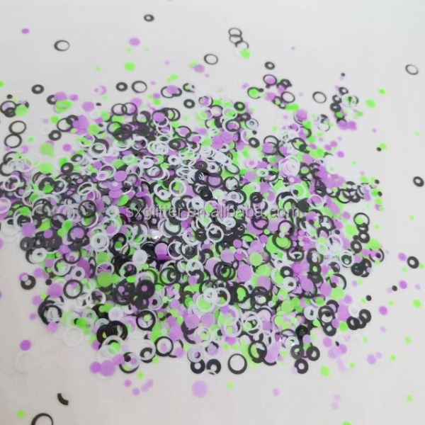 Customized Color Resin Glitter Glitter White Open Circle Black Open Circle Neon Green Round and Neon Purple Round Mixes