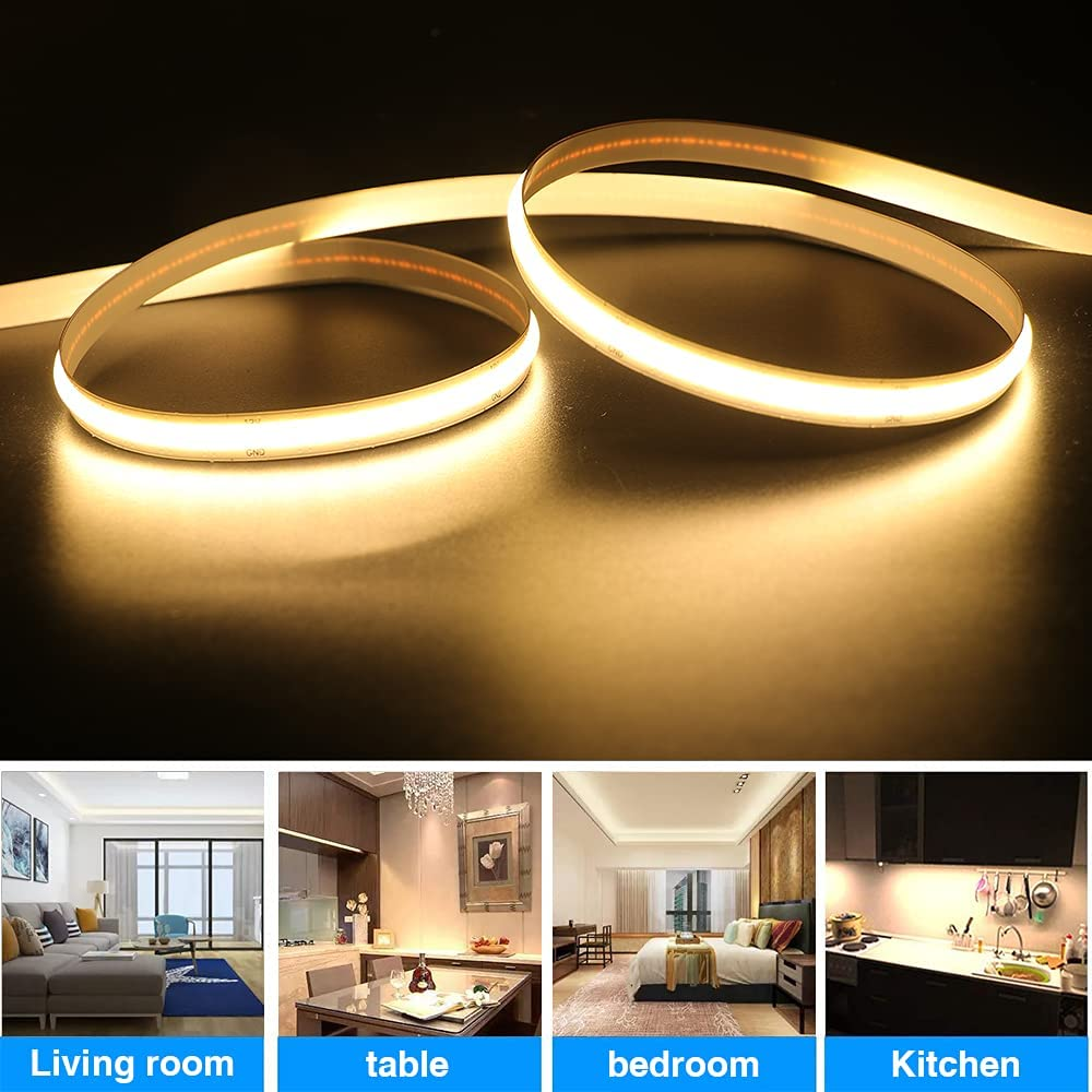 Flexible 12V 24V All Single Color LED COB Tape Light Warm White Blue IP20 IP65 Waterproof Indoor Outdoor