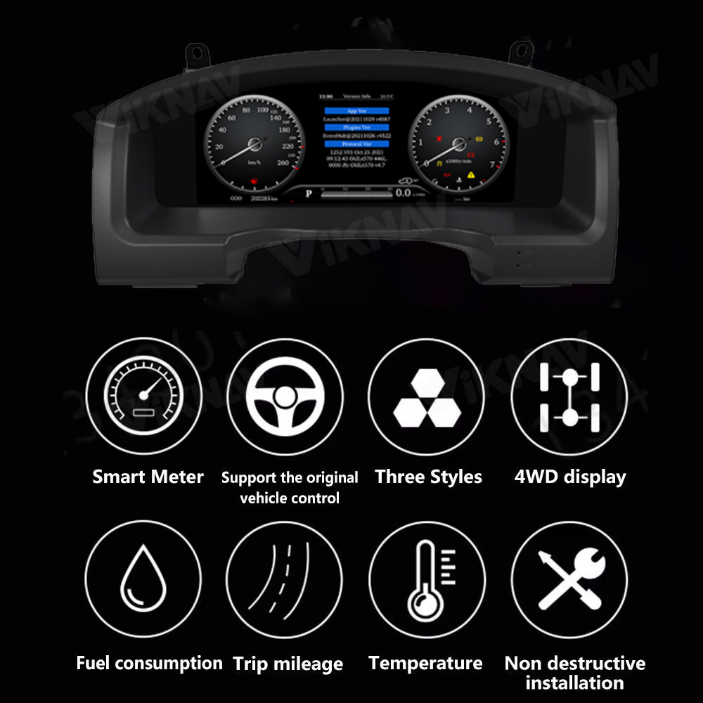 VIKNAV LCD Digital Instrument Cluster Panel Dashboard For Toyota Land Cruiser 2008-2019