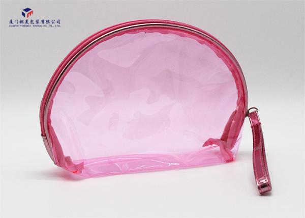Quality Semicircular Shape Soft PVC Bags Transparent Clear Pink Color Size 17X5.8X13cm for sale