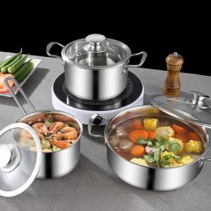 China Hot Selling Korean 3pcs Non Stick Cookware Set Hot Pot Stainless Steel Soup Pot Cooking Pot Set wholesale