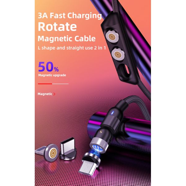540 Degree 3A Magnetic Micro USB Quick Charging Cable