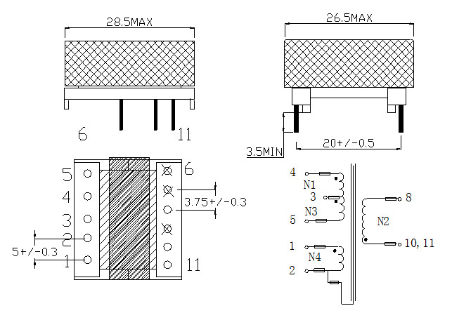 Mini Electrical Power Supply Transformer , Low Height Small Current Transformer