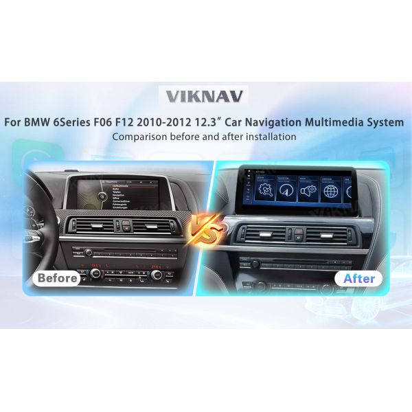Viknav Car Radio 12.3 inch For BMW 6 Series F06 F12 2010-2012 CIC System Wireless Android Auto Carplayer GPS Navigation