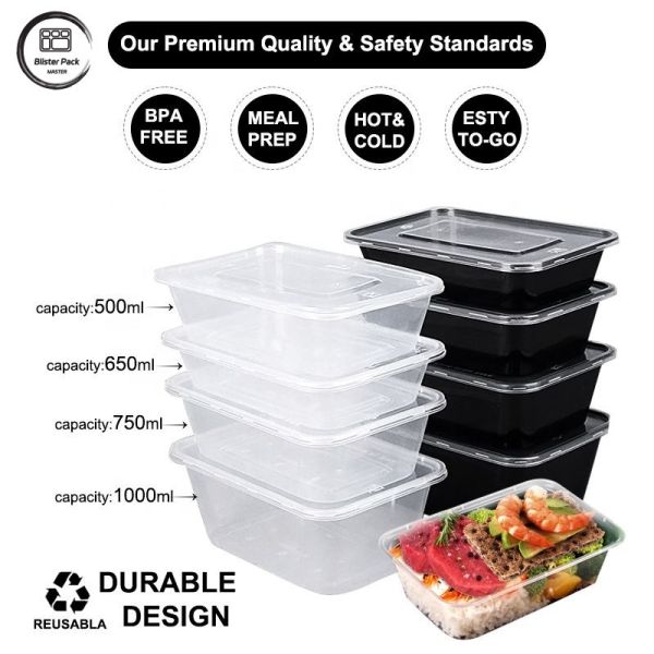 Heavy-Duty Disposable Square Food Containers Microwave Safe 500ml to 1500ml Capacity