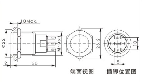 Gold Plated Brass Metal Push Button Switch Led Illuminated 5 Pins Gold Color Flat Head