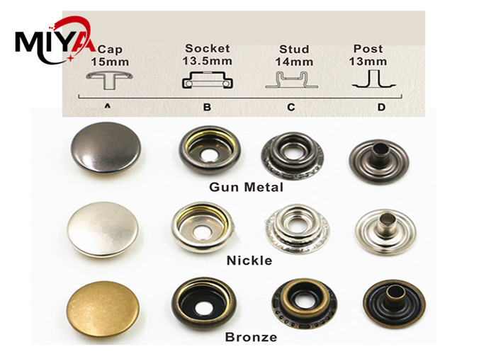 Smooth 19mm Zinc Alloy Metal Snap Buttons For Jackets