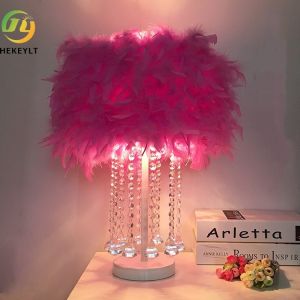 Romantic Bedside Table Lamp Multi Coloured Remote Control Feather Lamp
