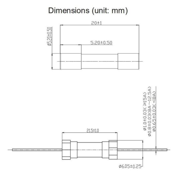 250V 300V 1.25A 2.5A 6.3A Miniature Cartridge Fuse Fast Acting Ceramic Fuse 5x20mm