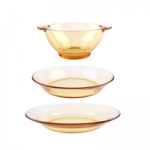 China Restaurant Amber Microwave Heated Glass Tray Bowl Set wholesale