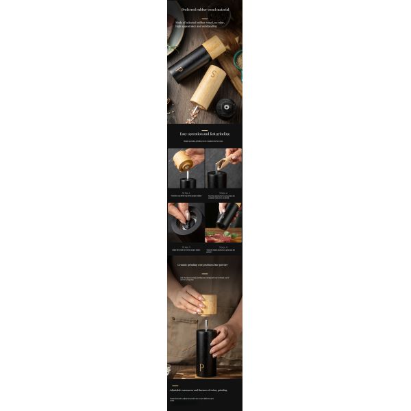 Customized Size 7-Inch Oak Wooden Salt and Pepper Mill Set with Adjustable Ceramic Grinder