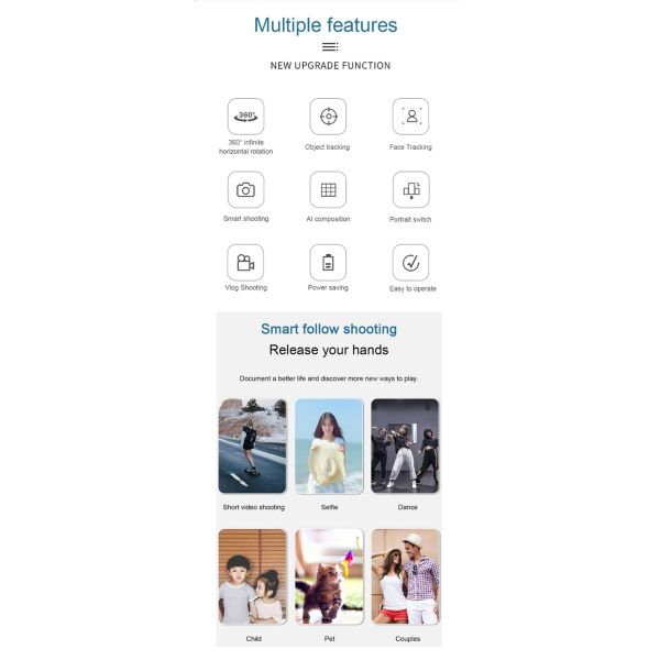 360 rotationauto vlog live tripod automatic mini self selfie stick video tracking object S-02