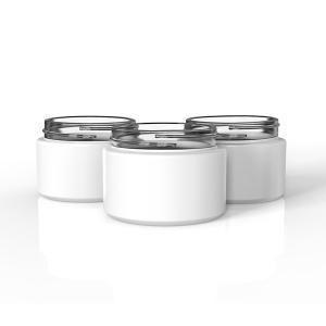 China 3oz Matte White Glass Cosmetic Jars Child Resistant Round Glass Jars With White Lids wholesale