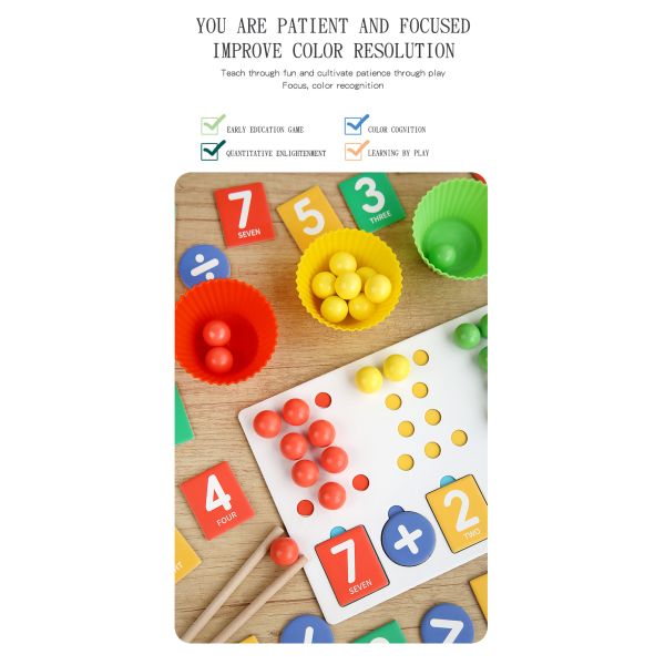 2024 Wooden Number Cognitive Educational Number Matching Toy Wooden Clip Beads Game Counting Toy