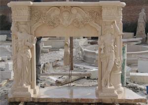 China Finely Carved Stone Fireplace Surround , Beige Marble Fire Surrounds For Gas Fires wholesale