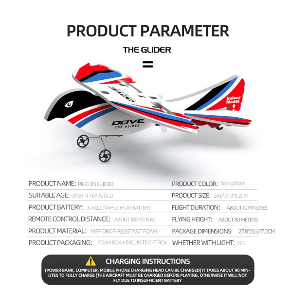2.4G 3-CH RC Doves Plane Fly Toy RC Airplane MPP Model Brid Toys RC Glider Jet for Remote Control Battery 2*AA not included