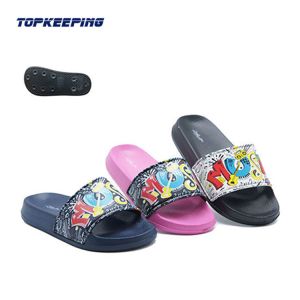 Simple Flat Girl Kid Flip Flop With Print PU Upper