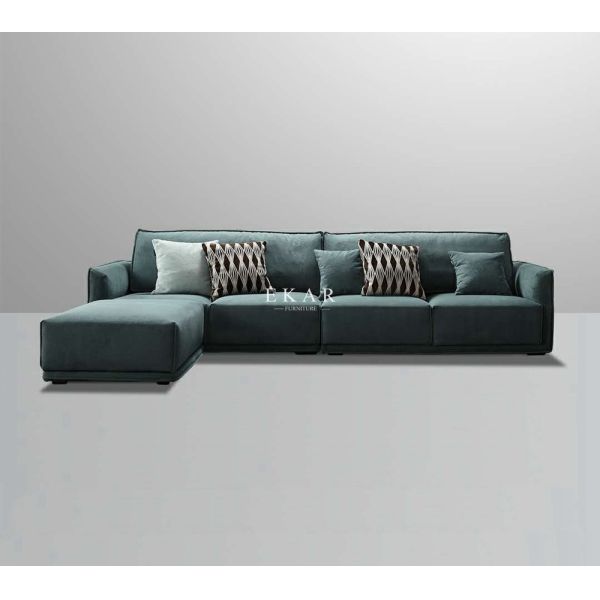 Home Modern Design Deep Green Fabric Sofa Set Corner Couch