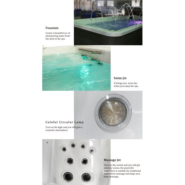 Luxury Acrylic Rectangular Swim Spa 10 Person Outdoor Whirlpool