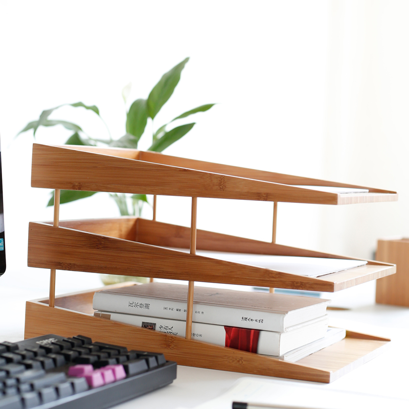 Natural Bamboo Desk File Organizer for Office Paper and Magazine Storage Solution