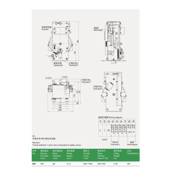 AC220V Elevator UCMP Overspeed Governor With Switch Box Lift Parts