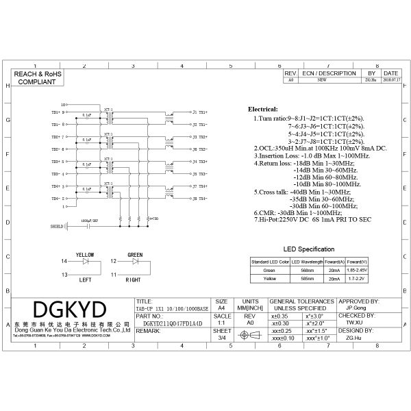 RJ45 Network Connector TAB-UP 8P10C Network Port Socket Rj45 Connector 1000 BASE DGKYD211Q047FD1A4D