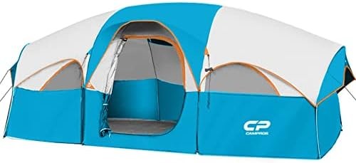 CAMPROS CP Tent 8 Person Camping Tents, Weather Resistant Family Tent, 5 Large Mesh Windows, Double Layer, Divided