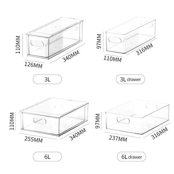 Stackable 6L 9L PET Clear Storage Cabinet Plastic Drawer Organizer