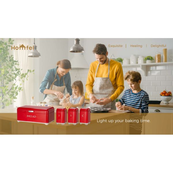 Party Occasion Square Metal Bread Bin Set , Stainless Steel Kitchen Bread Box