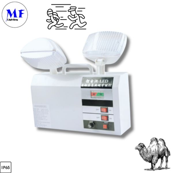 IP65 Waterproof Fireproof Lithium Battery Backup 2*5W 10W 3hours Double Head White Warning Exit Wall Mount Office Warehouse Sigh Hotel LED Emergency