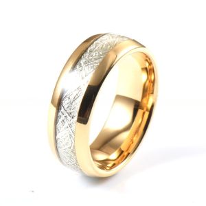 China 8mm Gold Tungsten Carbide Ring with Meteorite Inlay Sophisticated Addition to Religious Wedding Bands on sale