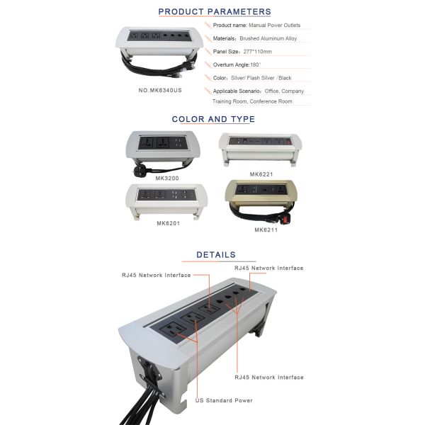 Conference Room Table Flip Up Power Data Connector With 110V~240V Rated Voltage