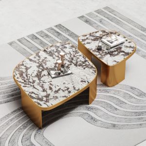 China Gold Metal Marble Glass SS Coffee Table Brushed Champagne wholesale