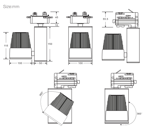 15W wholesale cheap commercial led track light, Dimmable Focusing Led Track Lighting