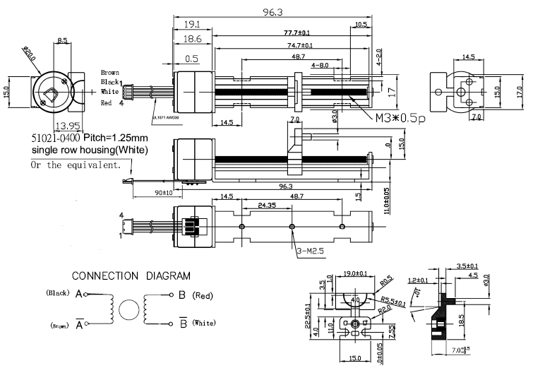 12VDC linear motor 20mm bracket motor 2-phase 4-wire slider stepper motor with plastic nut