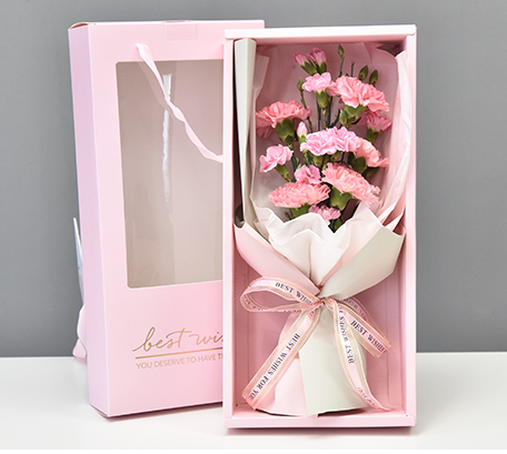 Custom Gold Stamping Logo Flowers Display Gift Box with PVC Window and Ribbon Handle